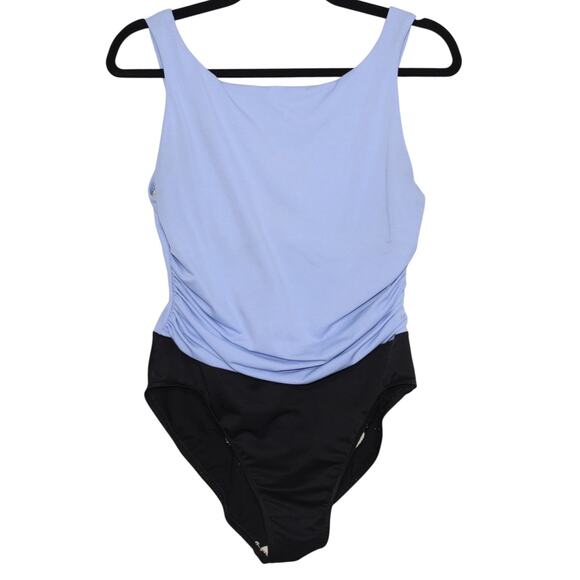 Miraclesuit Periwinkle Purple & Black Colorblock Slimming Swimsuit Size 14 - Picture 2 of 11